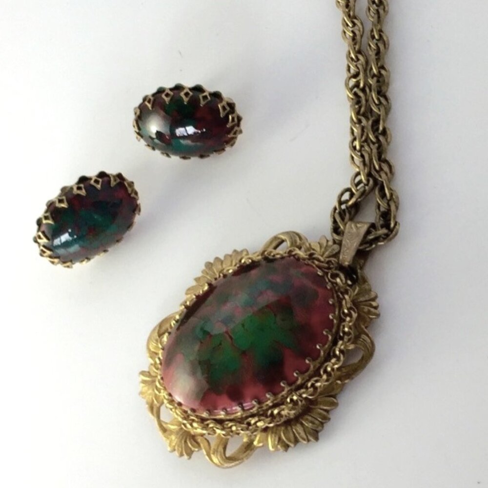 Extravagantly Large Miriam Haskell Cabochon Necklace and matching Earrings
